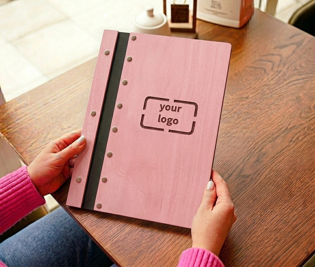Custom size wooden menu cover for restaurants, eco-friendly, with free engraving