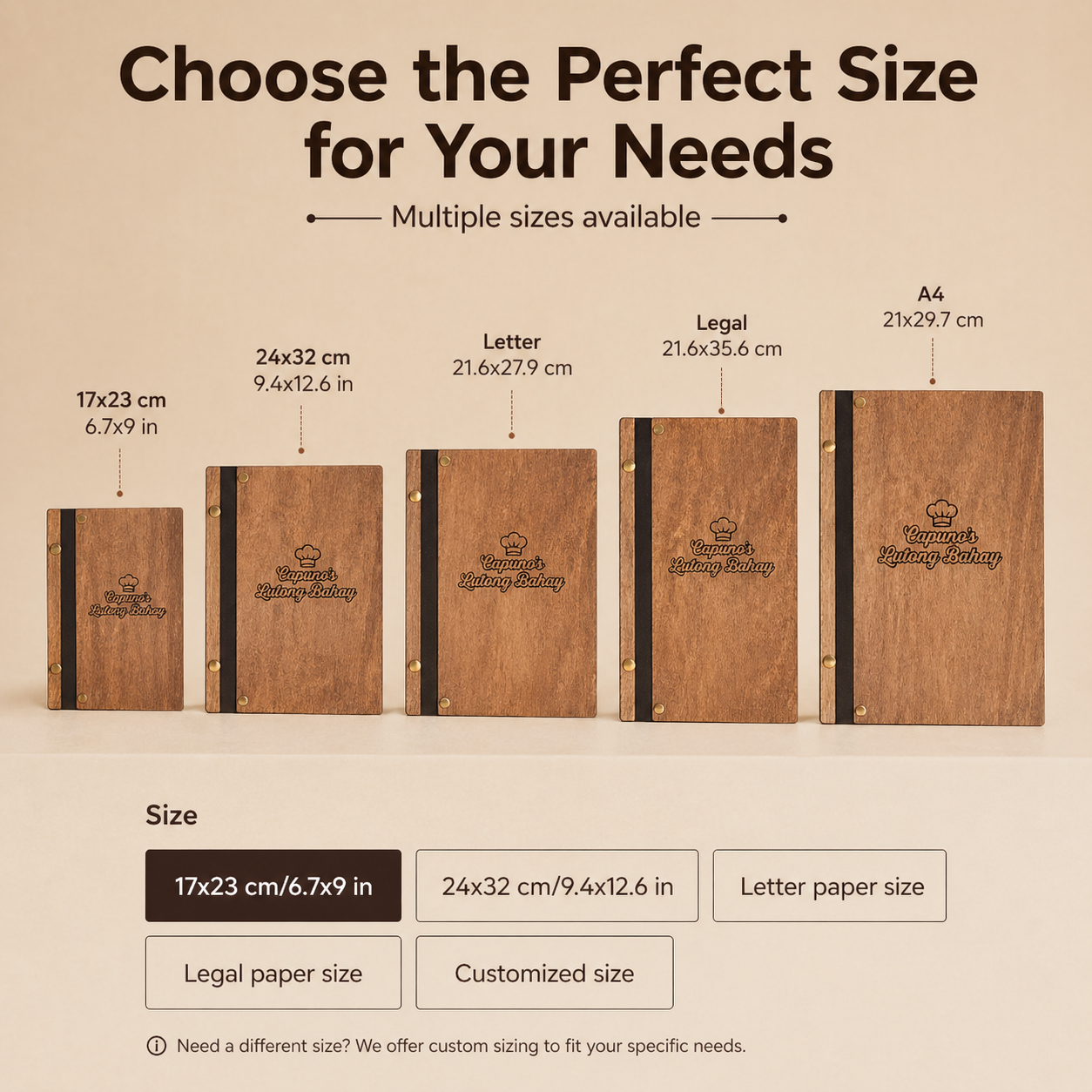 Eco-friendly wooden menu cover for restaurants (custom size and free engraving)
