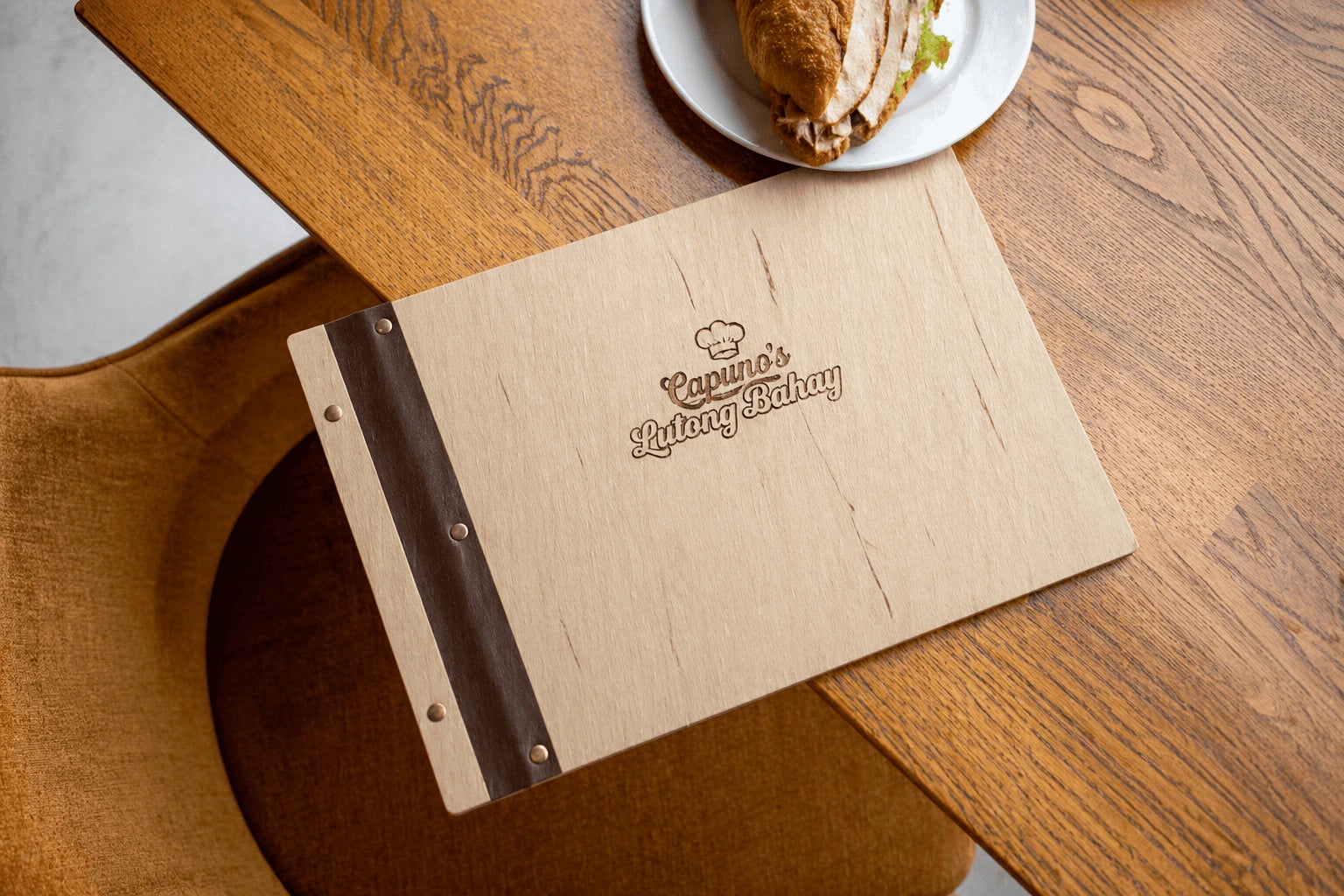 Eco-friendly wooden menu cover for restaurants (custom size and free engraving)