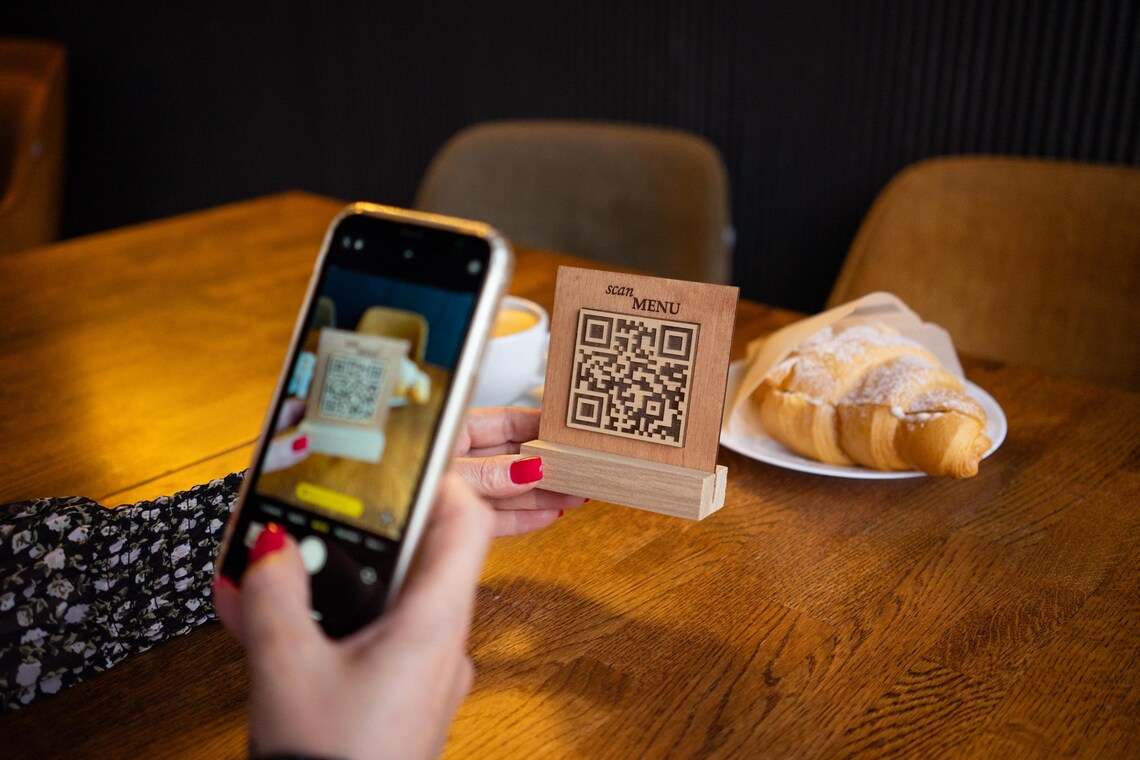 QR code menu, QR code menu sign, Wooden qr cod sign, q-100