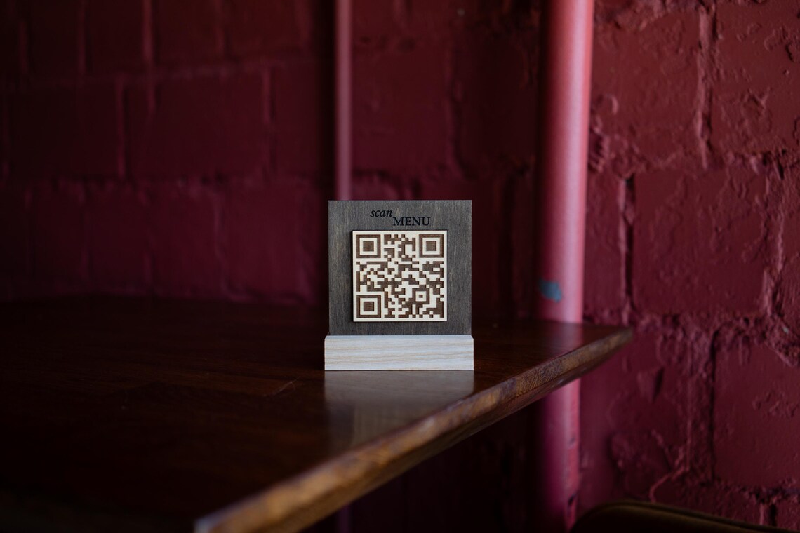 QR code menu, QR code menu sign, Wooden qr cod sign, q-100