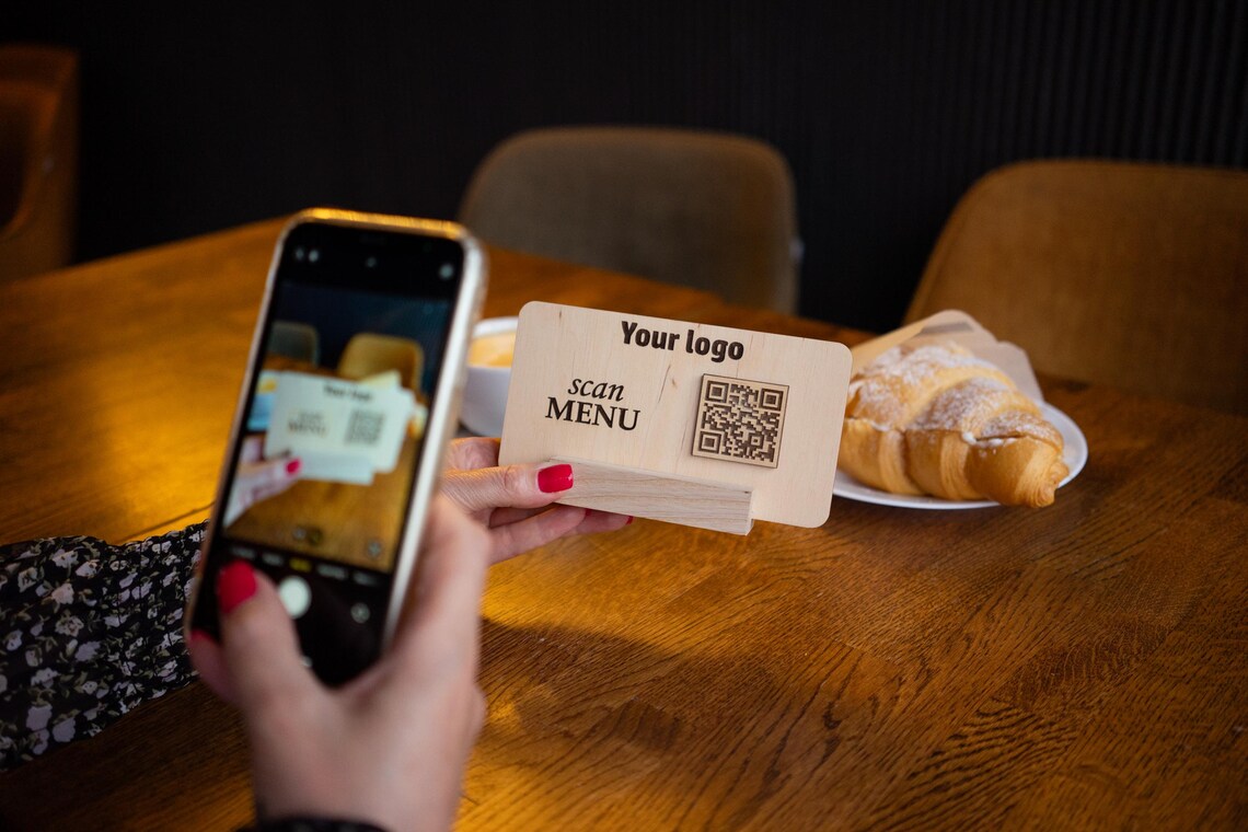 QR code menu, QR code menu sign, Wooden qr cod sign, q-104