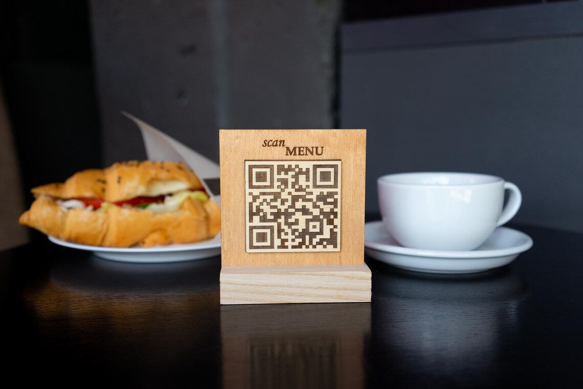 QR code menu, QR code menu sign, Wooden qr cod sign, q-100