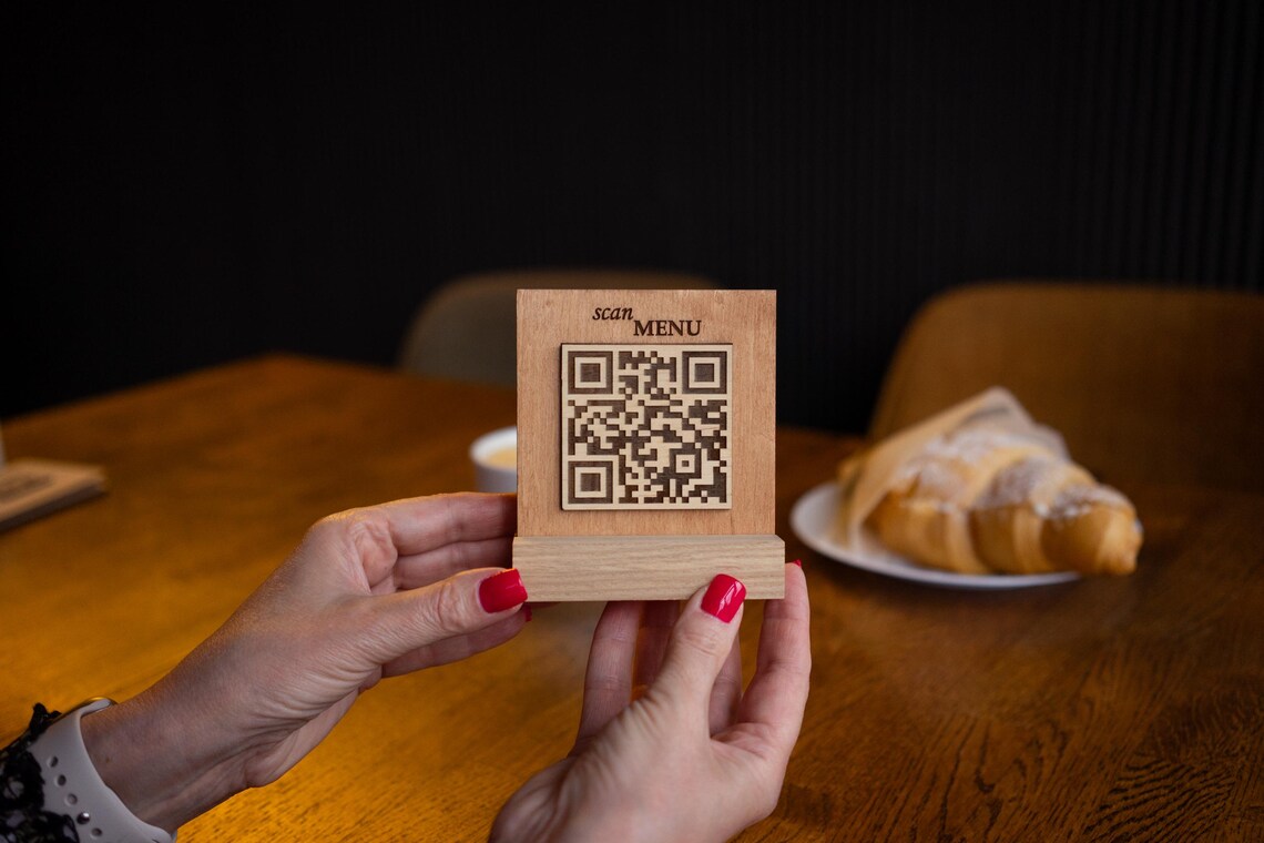 QR code menu, QR code menu sign, Wooden qr cod sign, q-100