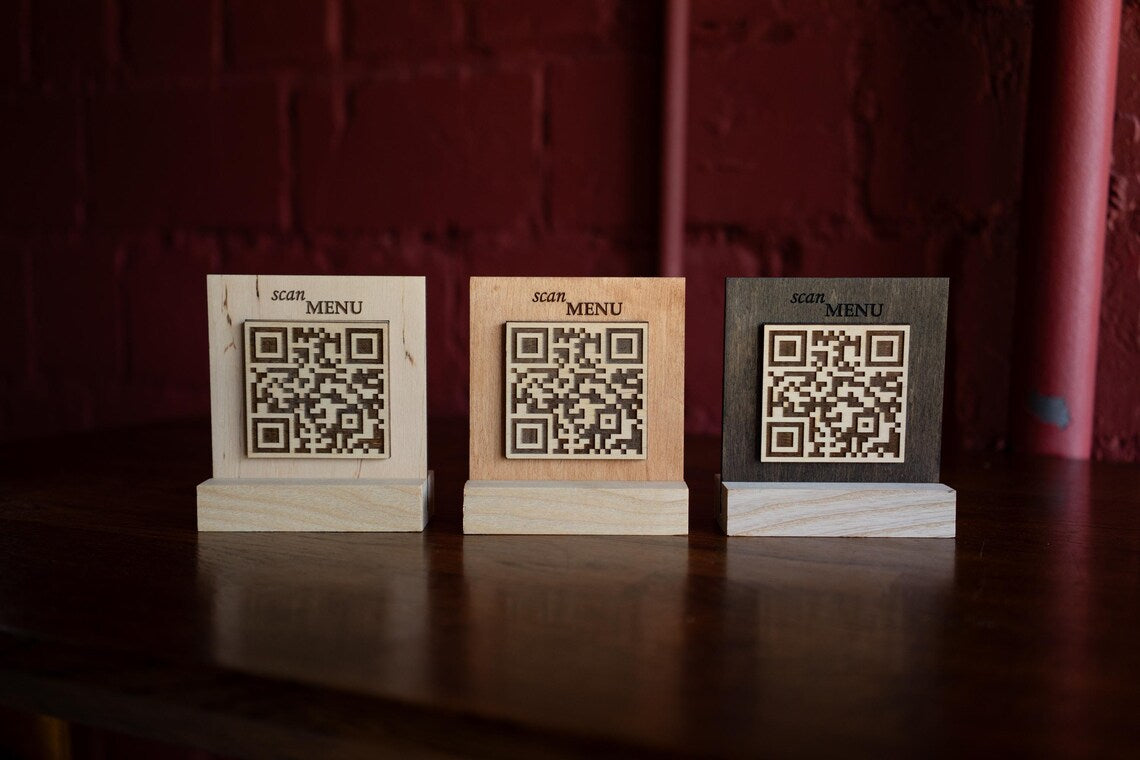 QR code menu, QR code menu sign, Wooden qr cod sign, q-100