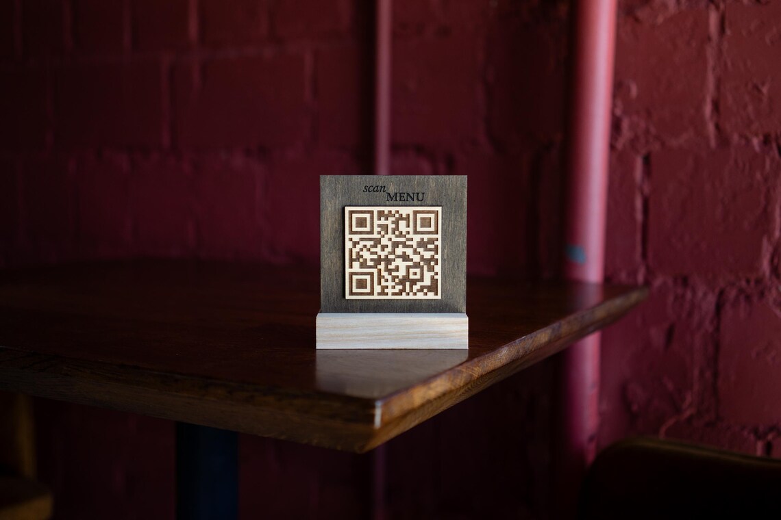 QR code menu, QR code menu sign, Wooden qr cod sign, q-100