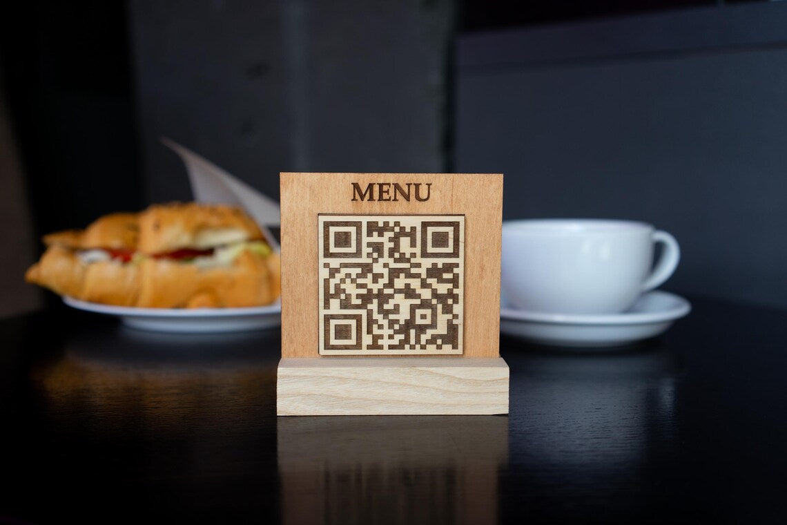 QR code menu, QR code menu sign, Wooden qr cod sign, q-103
