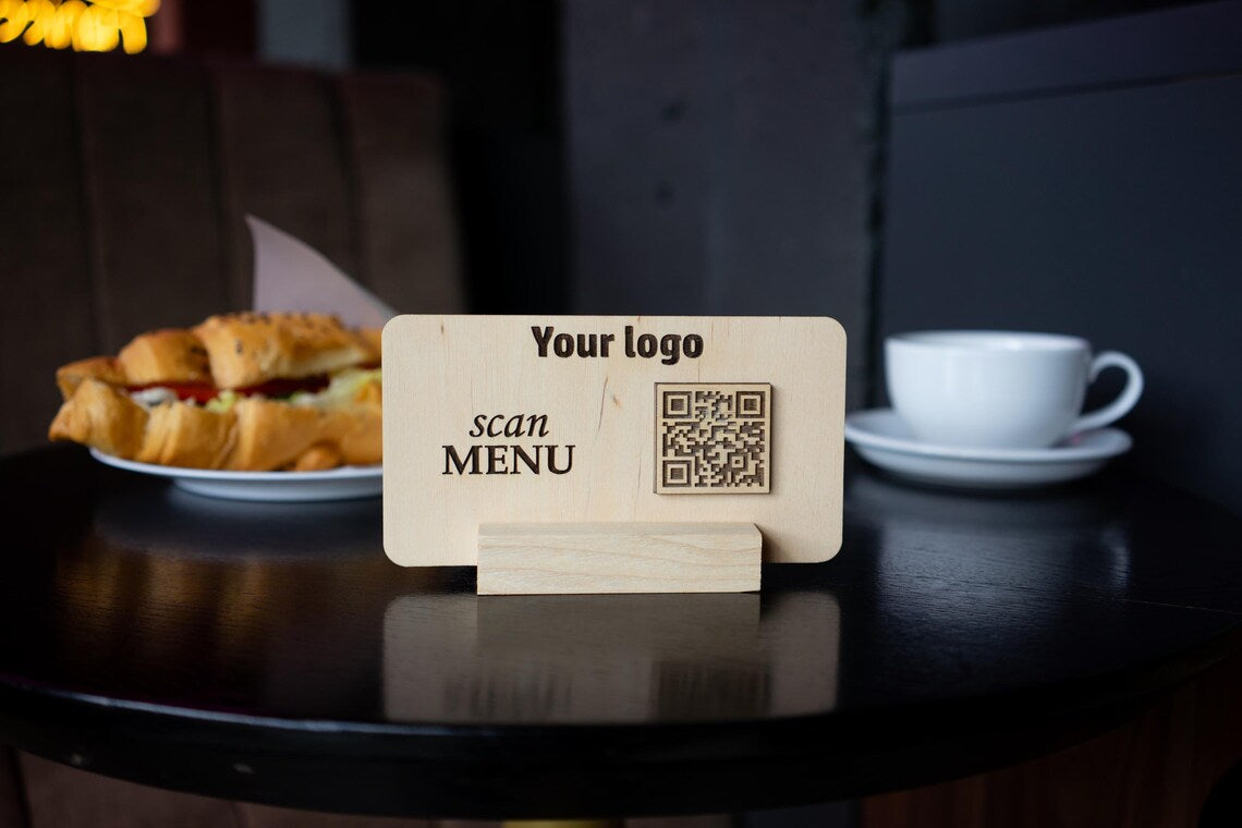 QR code menu, QR code menu sign, Wooden qr cod sign, q-104