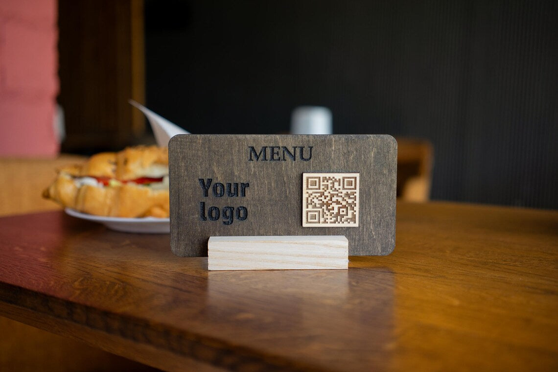 QR code menu, QR code menu sign, Wooden qr cod sign, q-104