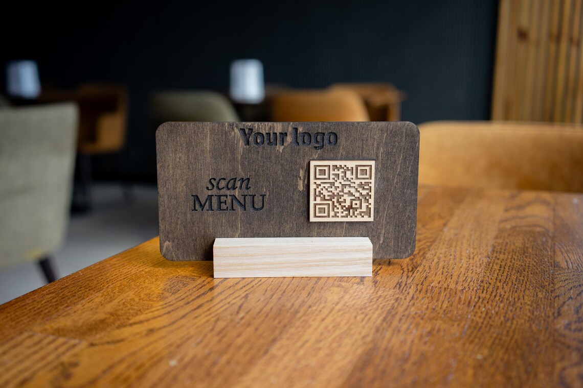QR code menu, QR code menu sign, Wooden qr cod sign, q-101