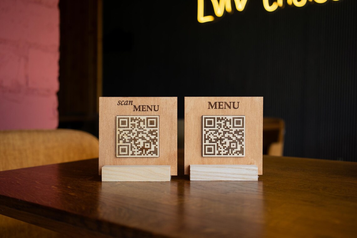 QR code menu, QR code menu sign, Wooden qr cod sign, q-102