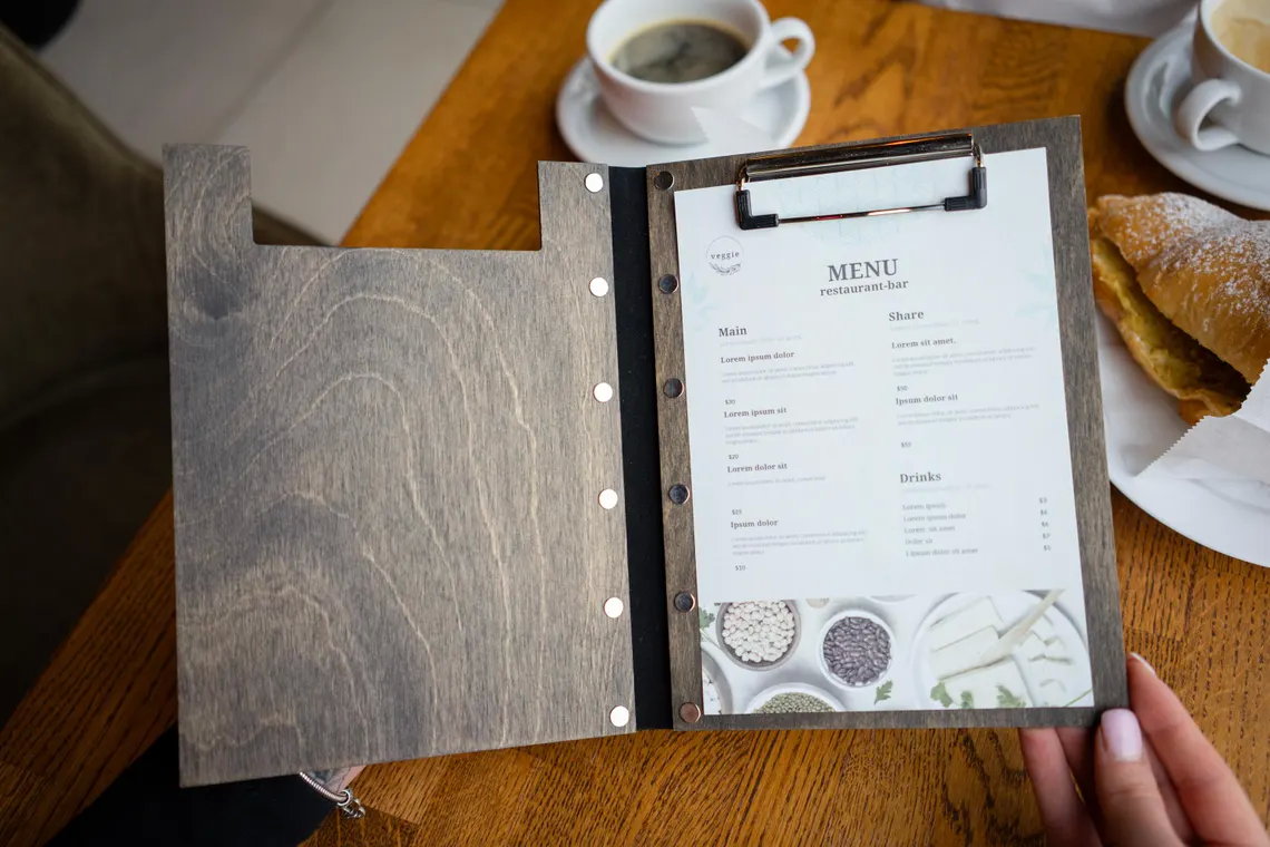 Engraved Wooden Menu Folder with Customizable Options, Personalized Wooden Menu Holder, Covers for Wedding Menu, m-101