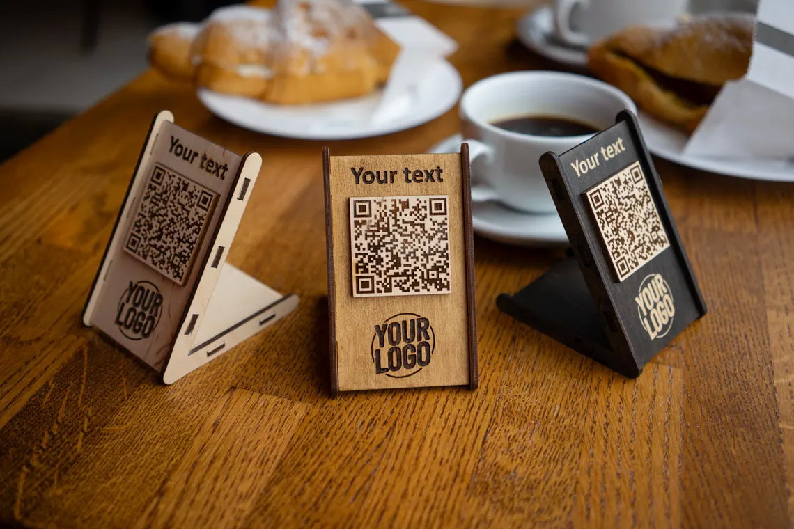 QR code menu, QR code menu sign, Wooden qr cod sign, q-107