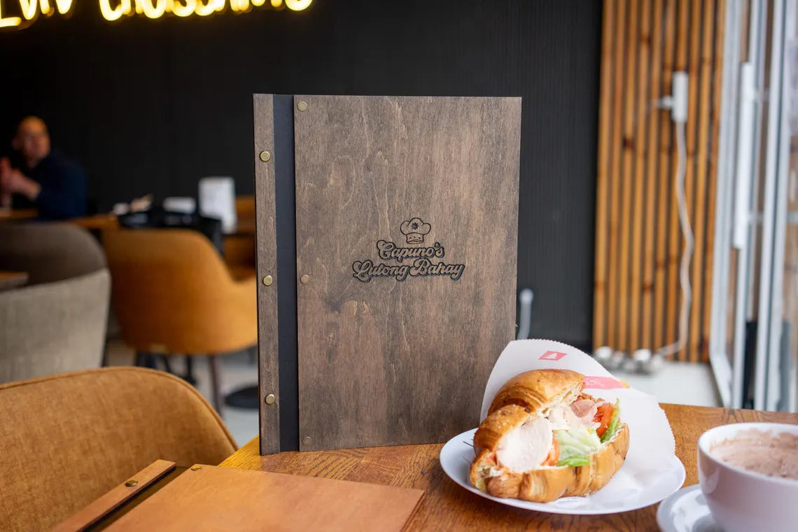 Wooden menu folder, Wood restaurant menu, Custom size menu cover, Engraved menu cover, Personalized restaurant menu