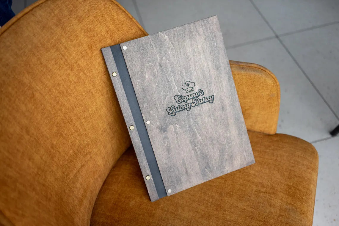 Wooden menu folder, Wood restaurant menu, Custom size menu cover, Engraved menu cover, Personalized restaurant menu