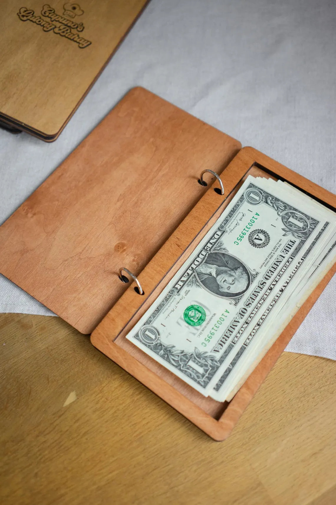 Check Holder on rings, Wooden Check Presenter, FREE ENGRAVING