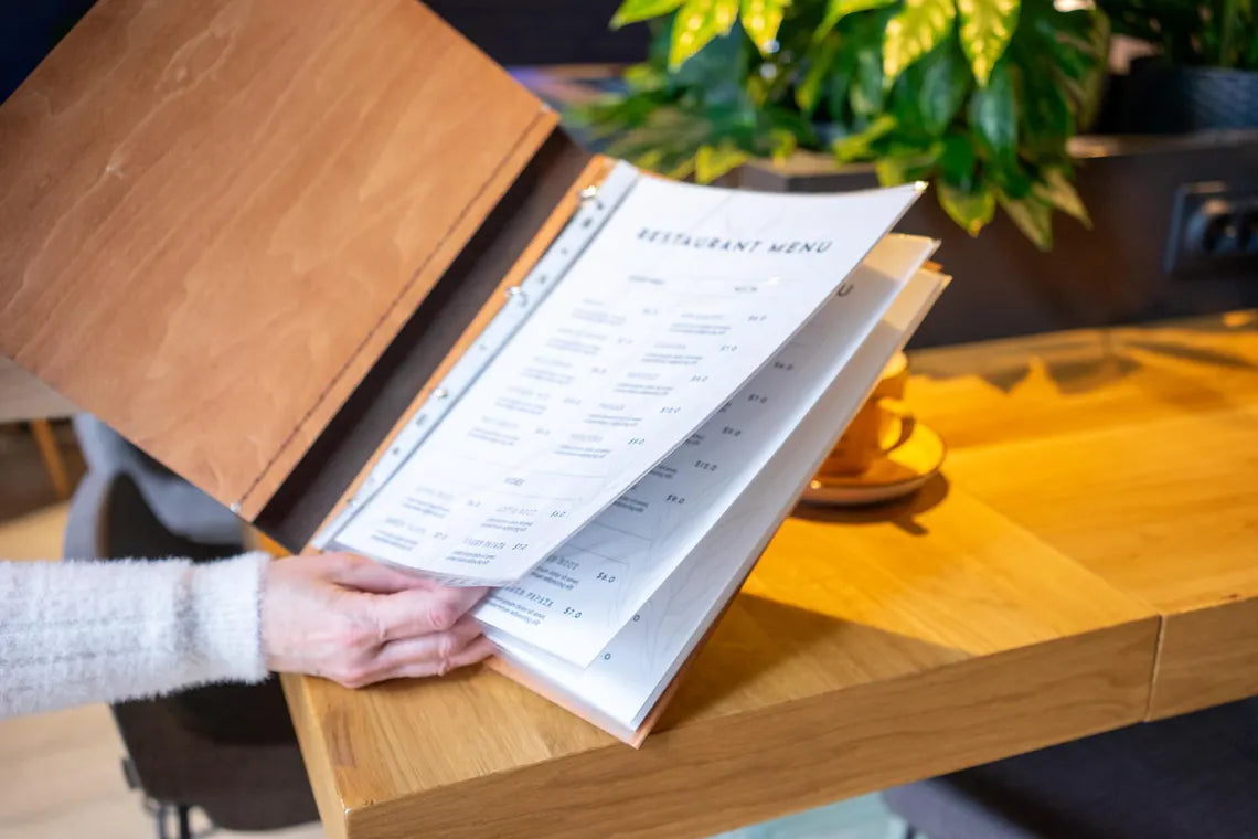 Wooden Menu with 4 ring clamp, Menu Cover, Restaurant Menu Cover