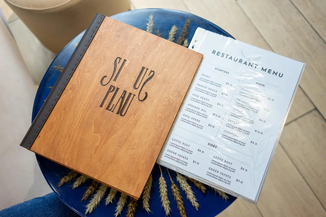 Wooden Menu with 4 ring clamp, Menu Cover, Restaurant Menu Cover