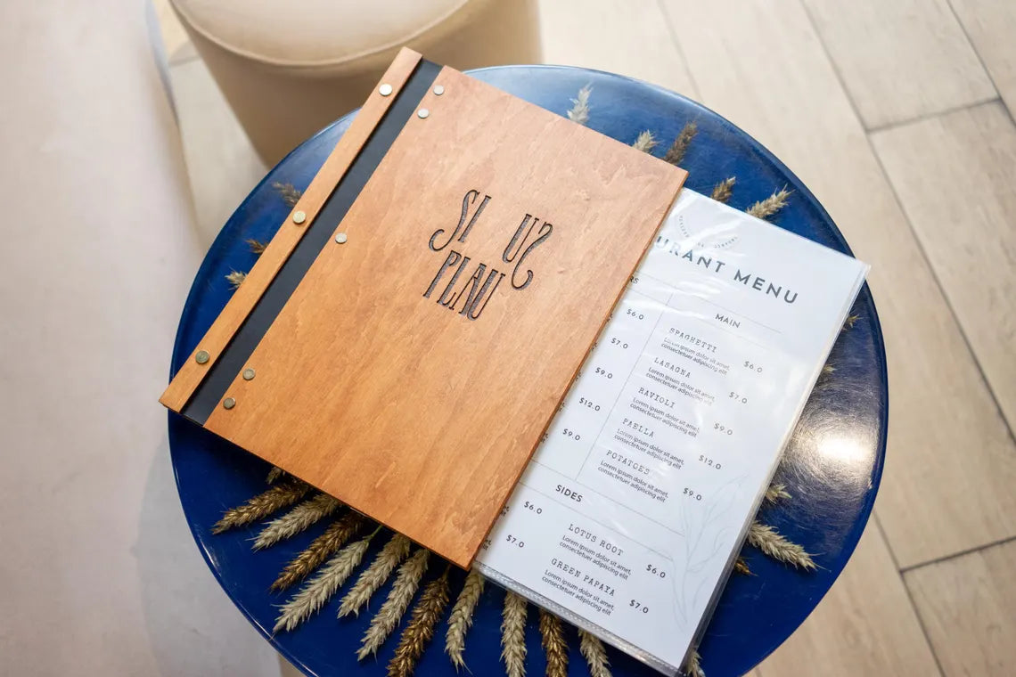 Personalized restaurant menu, Wooden menu folder, Wood restaurant menu, Custom size menu cover, Engraved menu cover