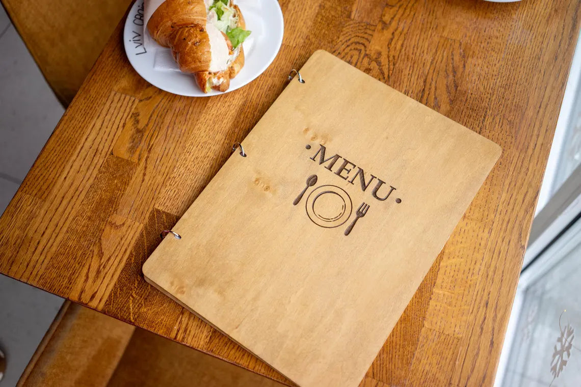 Wooden Menu with rings, Menu Cover, Restaurant Menu Cover