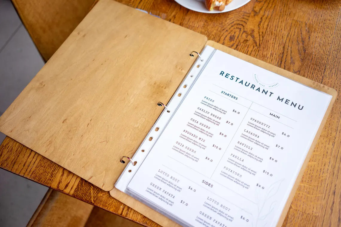 Restaurant Menu Cover, Wooden Menu with rings, Menu Cover