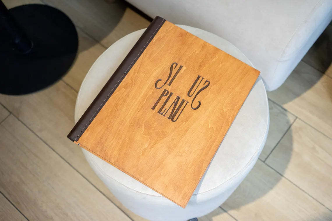 Wooden Menu with 4 ring clamp, Menu Cover, Restaurant Menu Cover
