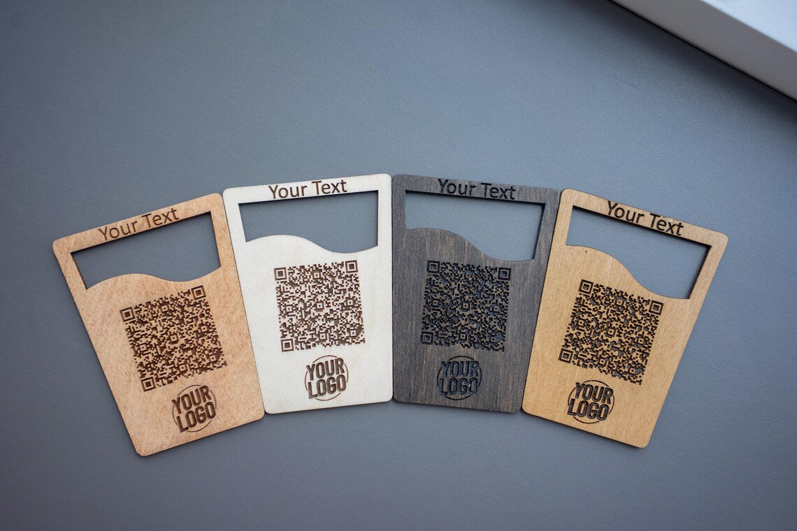 Custom Wooden Table QR Code Sign with Logo – Personalized Contactless Menu Stand for Restaurants, Bars, Cafes