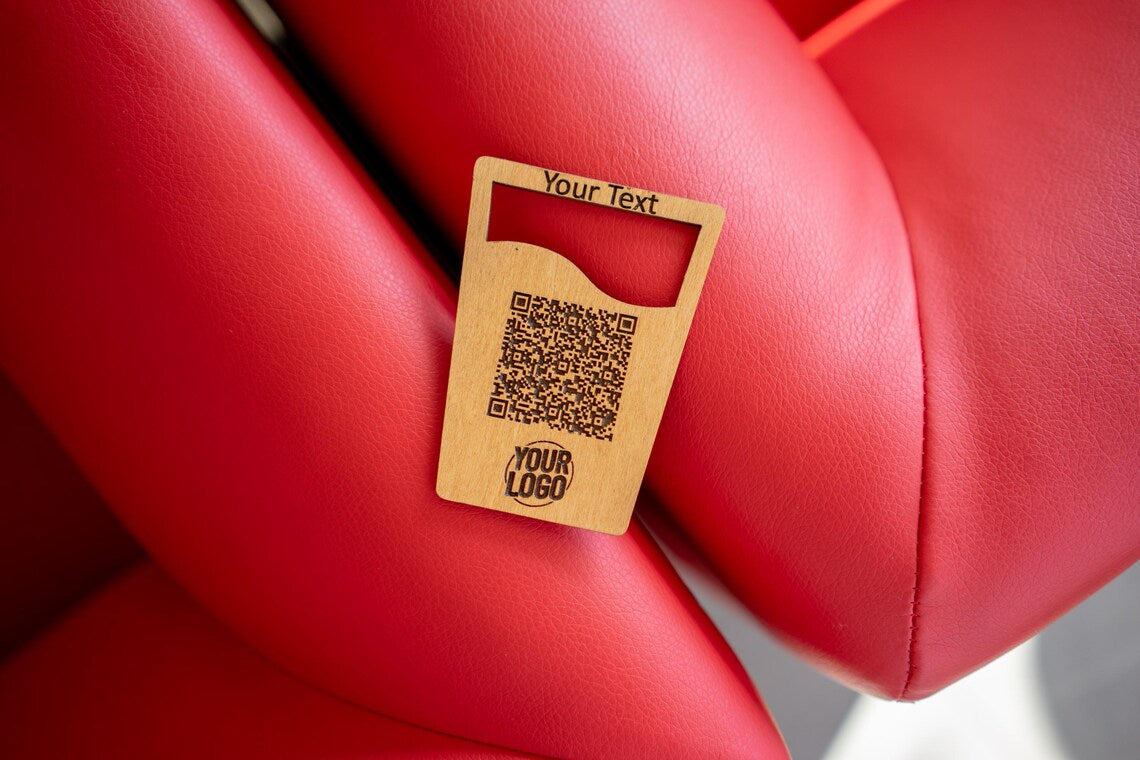 Custom Wooden Table QR Code Sign with Logo – Personalized Contactless Menu Stand for Restaurants, Bars, Cafes