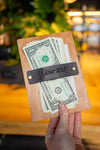 Personalized Wooden Check Presenter with Leather Strap – Rustic Tip Tray for Restaurants & Cafes – Custom Engraved Bill Holder