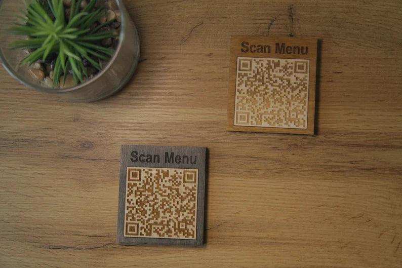 Wooden Tabletop QR Code Menu Display
