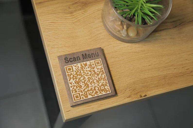 Wooden Tabletop QR Code Menu Display