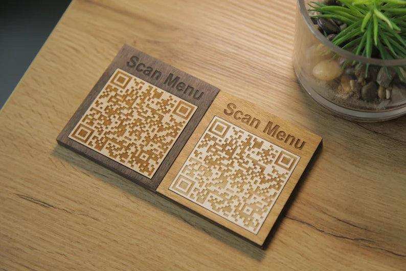 Wooden Tabletop QR Code Menu Display