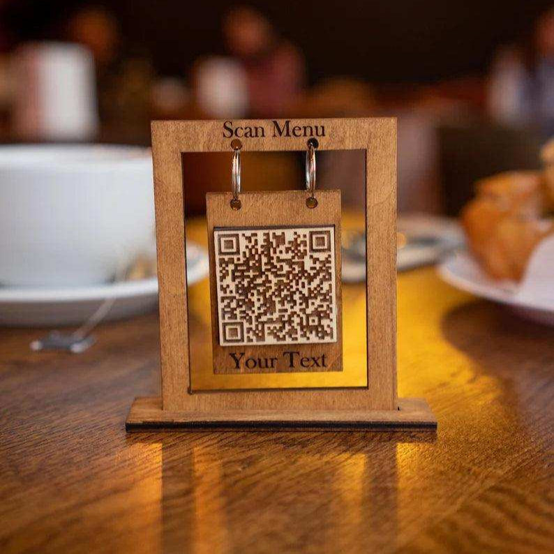 Wooden Hanging QR Code Menu Sign