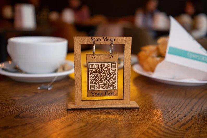 Wooden Hanging QR Code Menu Sign