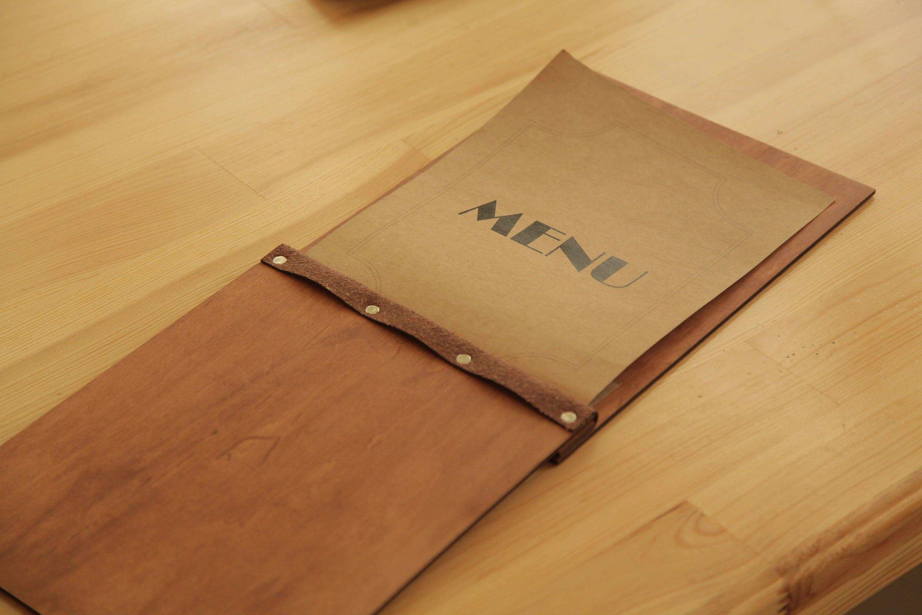 Free Engraving Light Wood Menu Cover with Custom Design