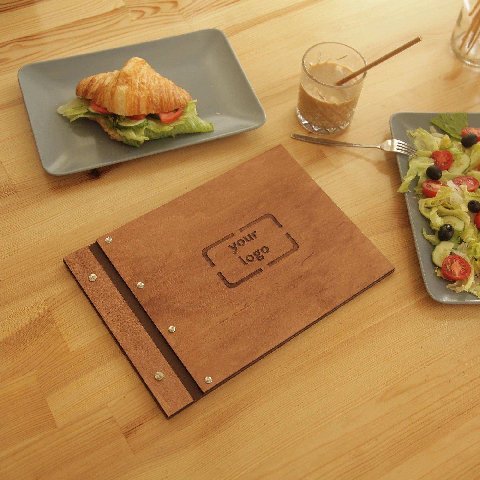 Free Engraving Light Wood Menu Cover with Custom Design