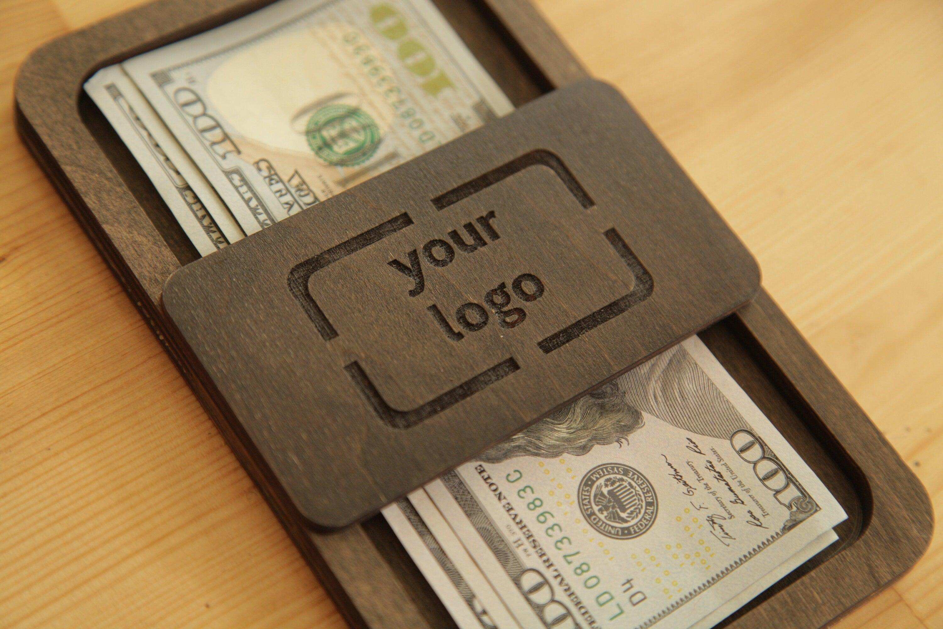 Custom Engraved Wooden Check Holder