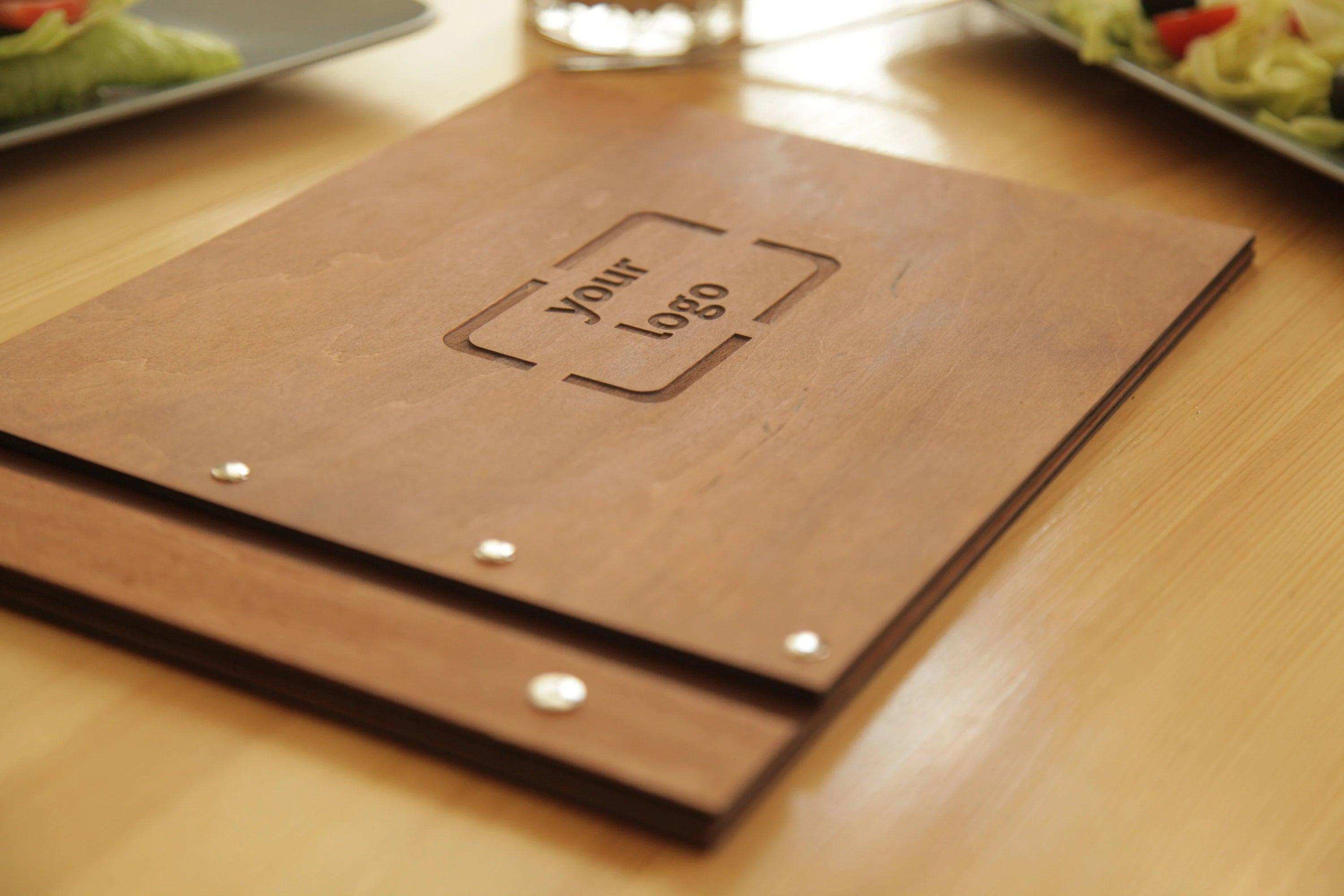 Free Engraving Light Wood Menu Cover with Custom Design