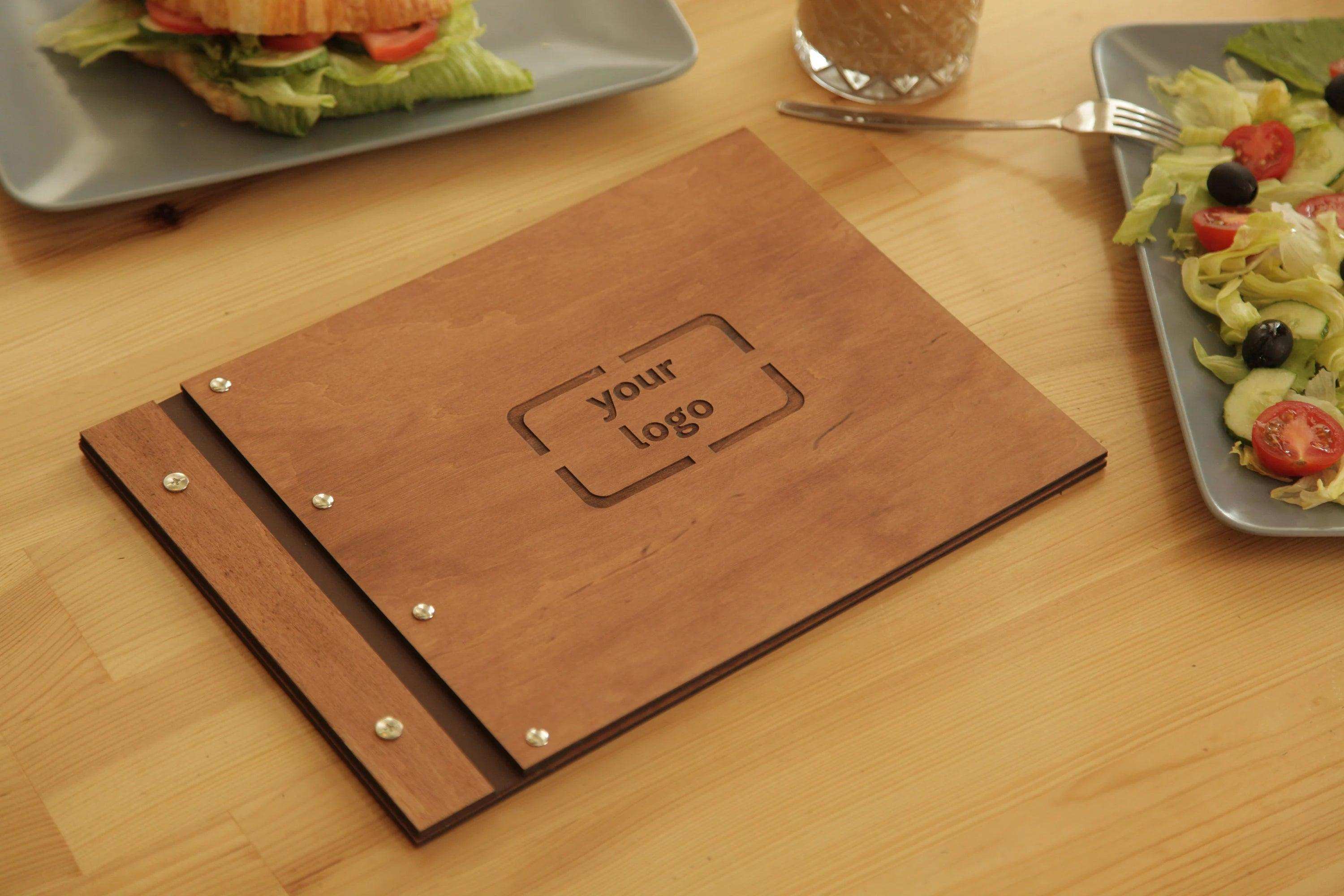Free Engraving Light Wood Menu Cover with Custom Design