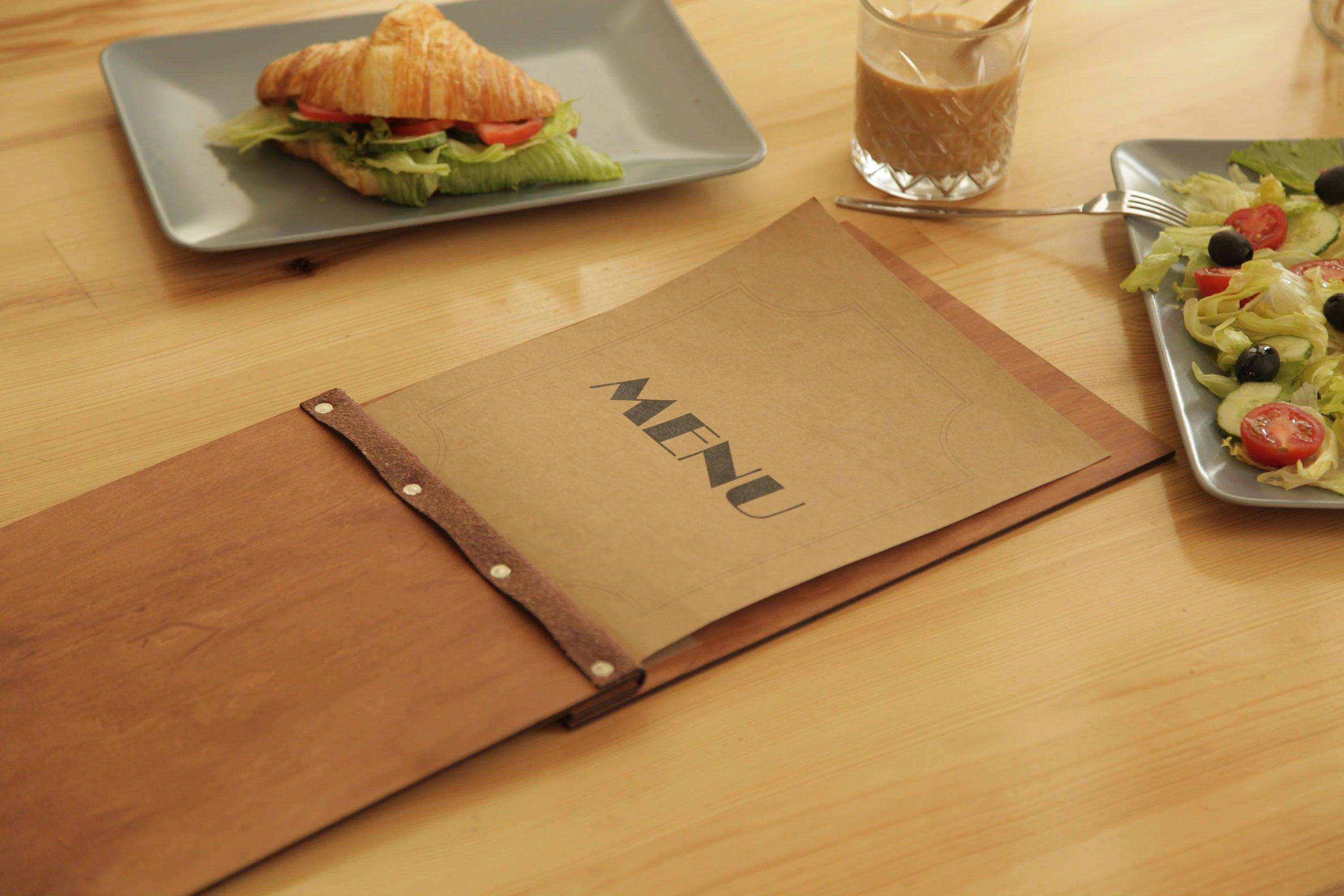 Free Engraving Light Wood Menu Cover with Custom Design