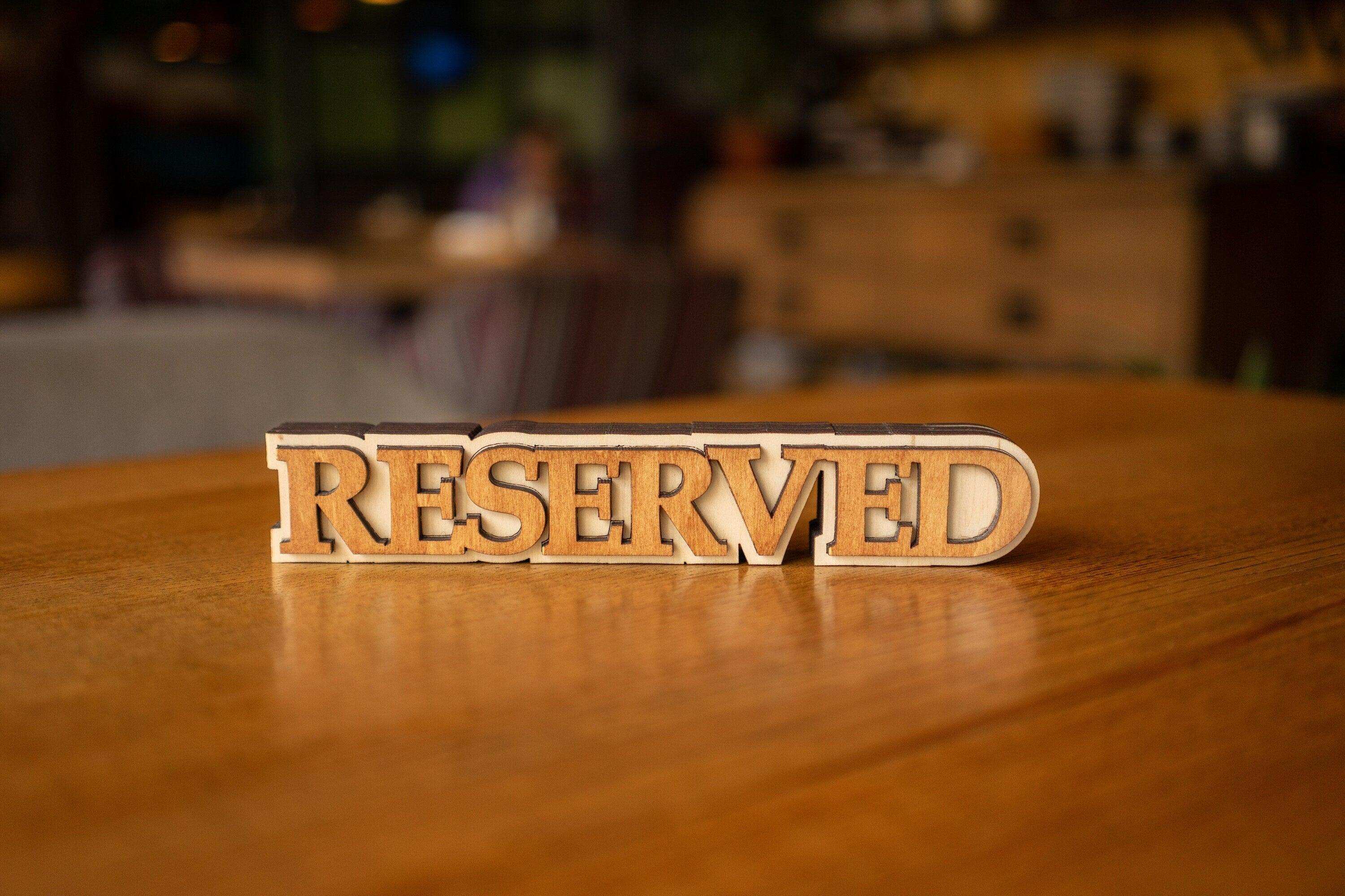 Dark Wood "Reserved" Sign with Large Font