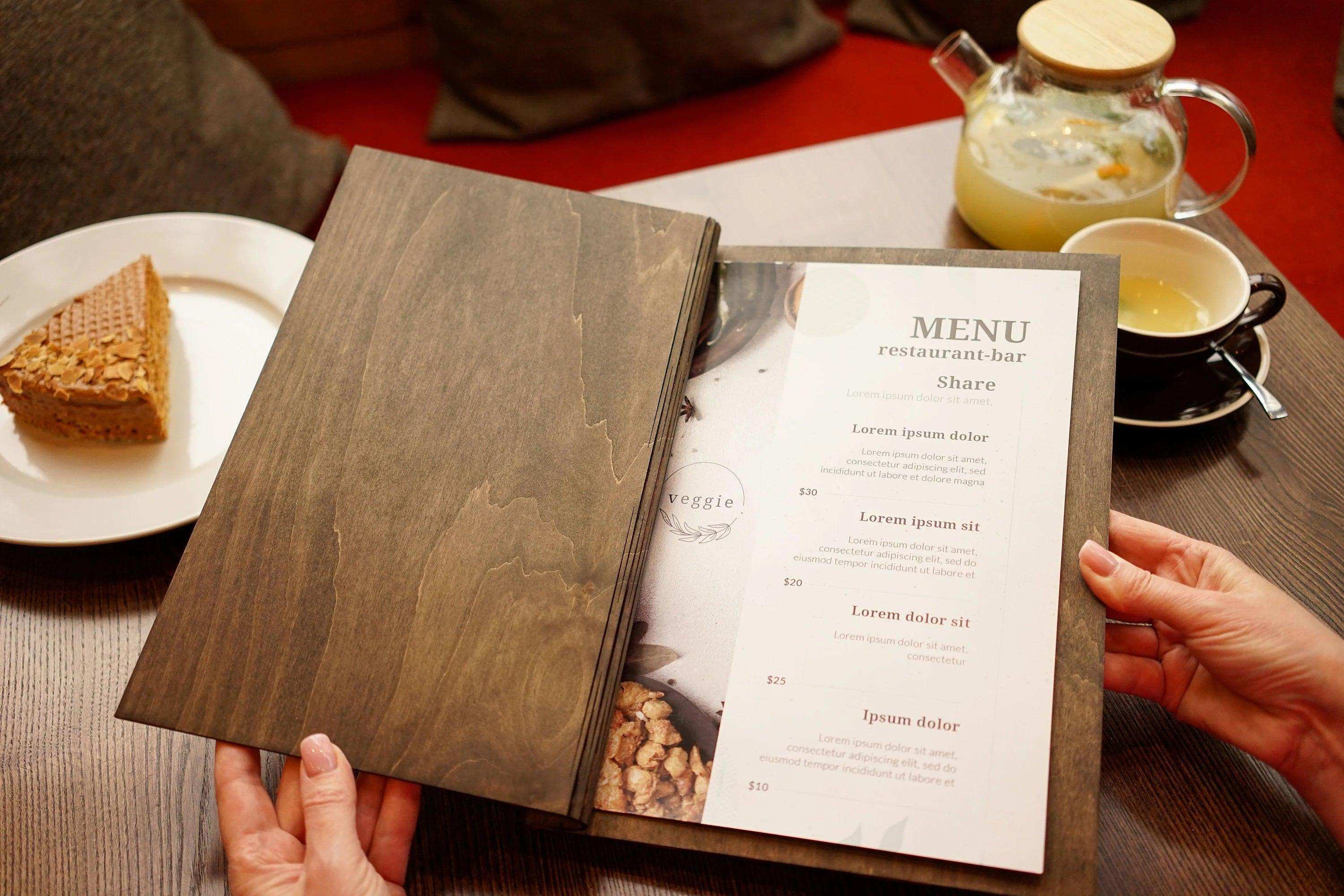 Engraved Wooden Menu Holder with Custom Options for Restaurants