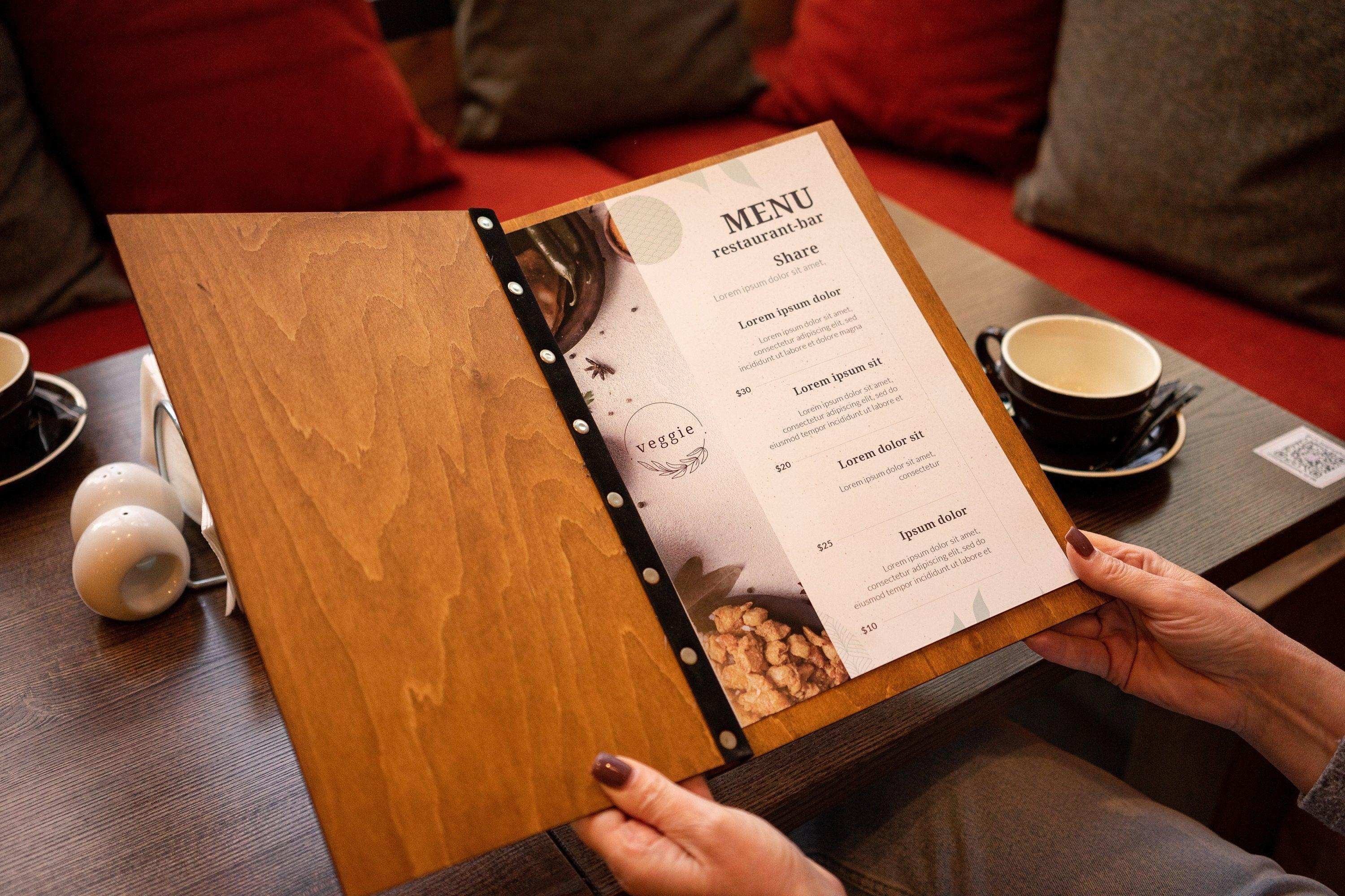 Rustic Wood Menu Cover with Leather Straps