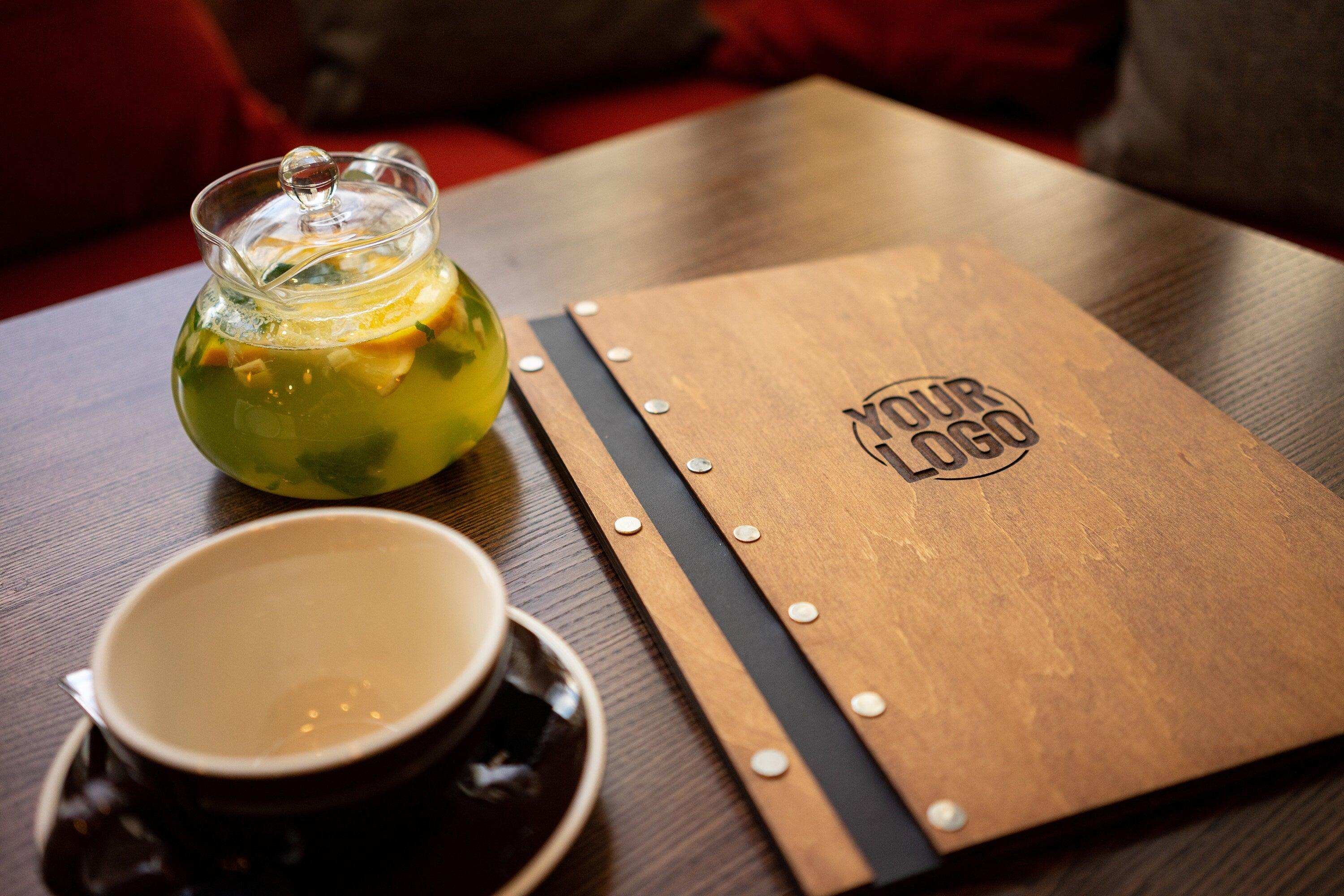 Rustic Wood Menu Cover with Leather Straps