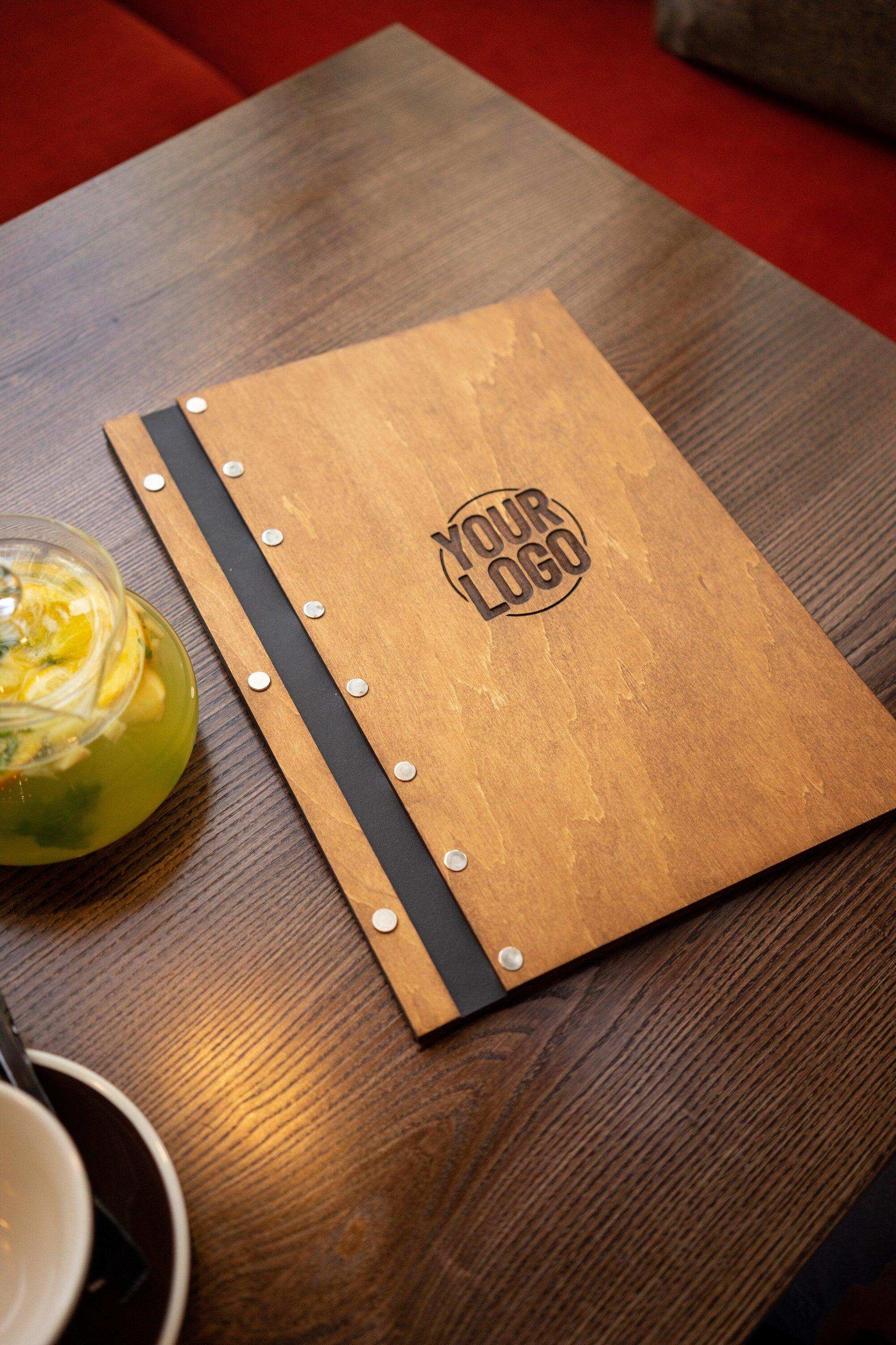 Rustic Wood Menu Cover with Leather Straps