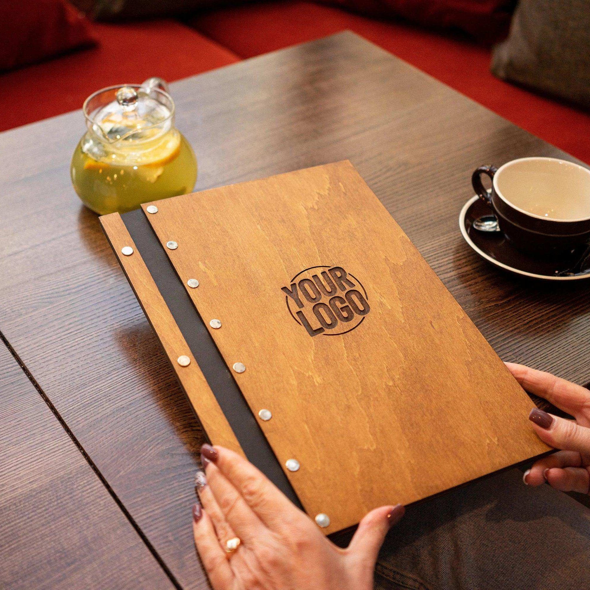 Rustic Wood Menu Cover with Leather Straps