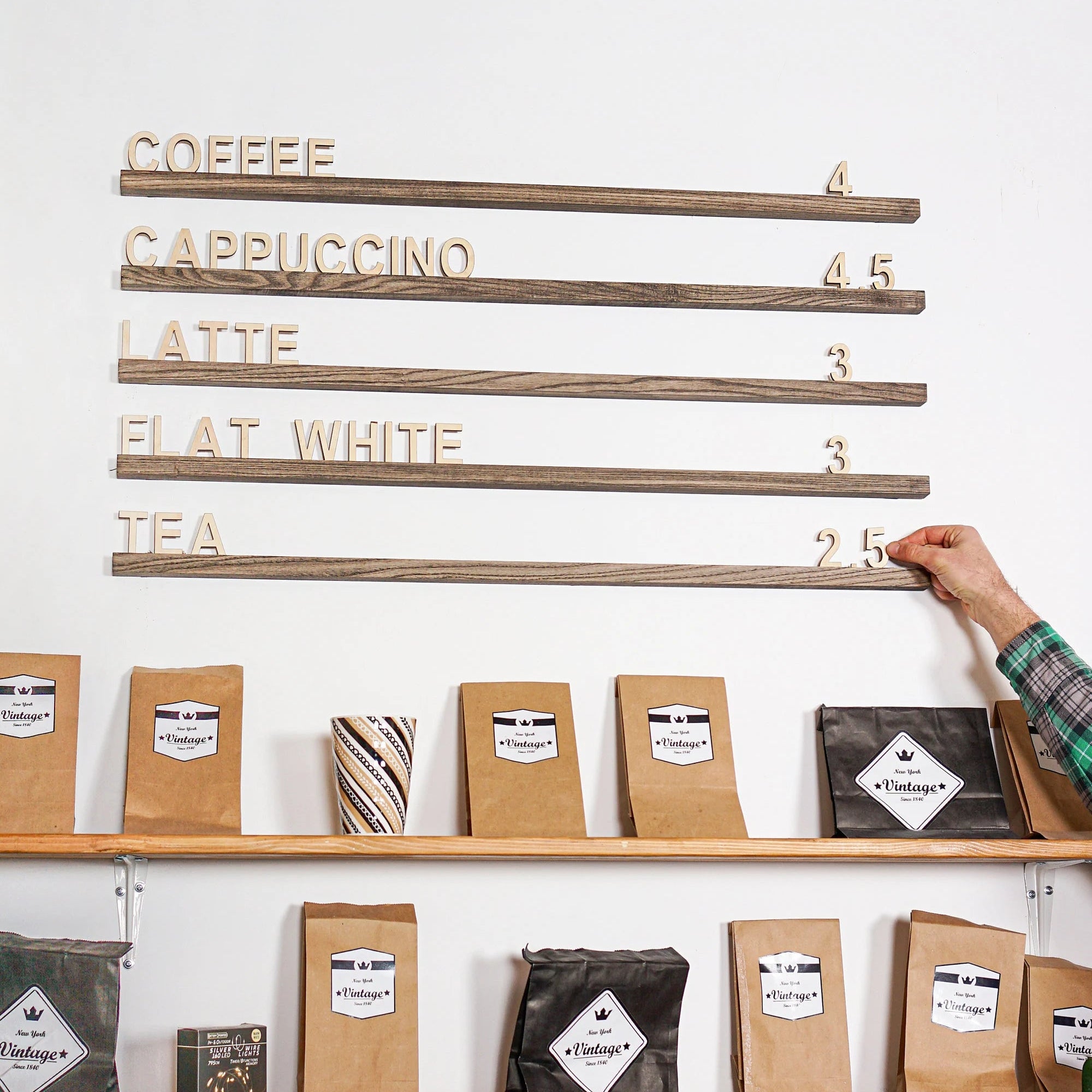 Wooden Coffee Shop Wall Menu Board