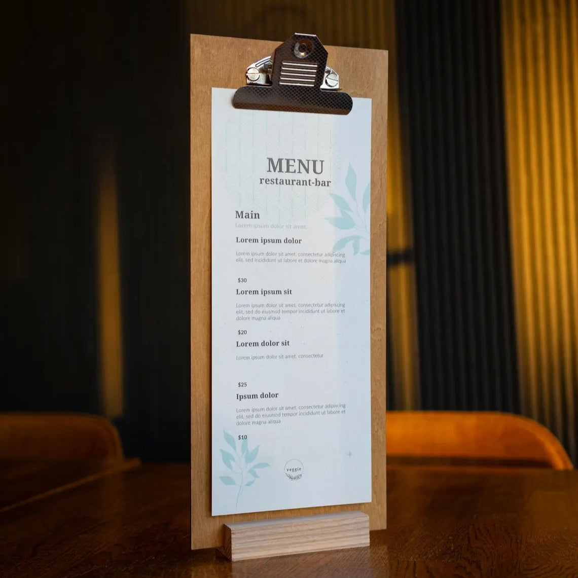 Menu stand, Wooden Menu, Sheet stand, FREE ENGRAVING, m-111