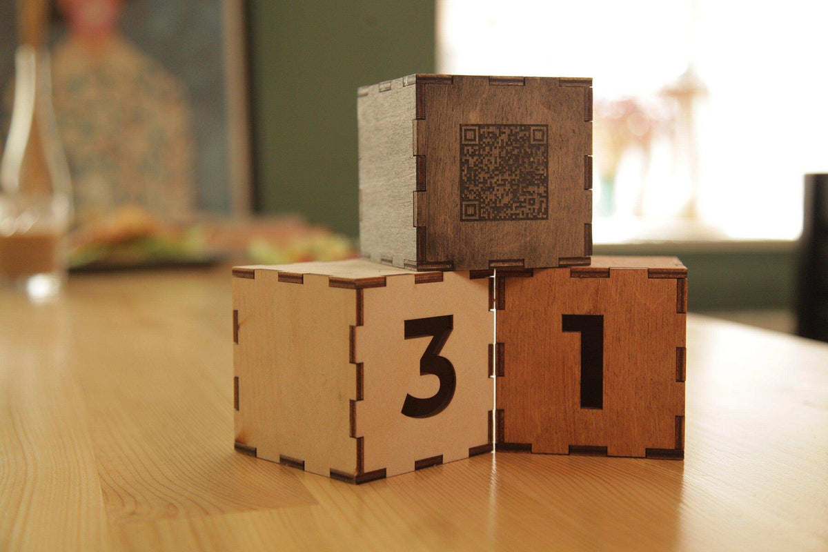 Wooden Number Cube with QR Code, Video | KyivWorkshop