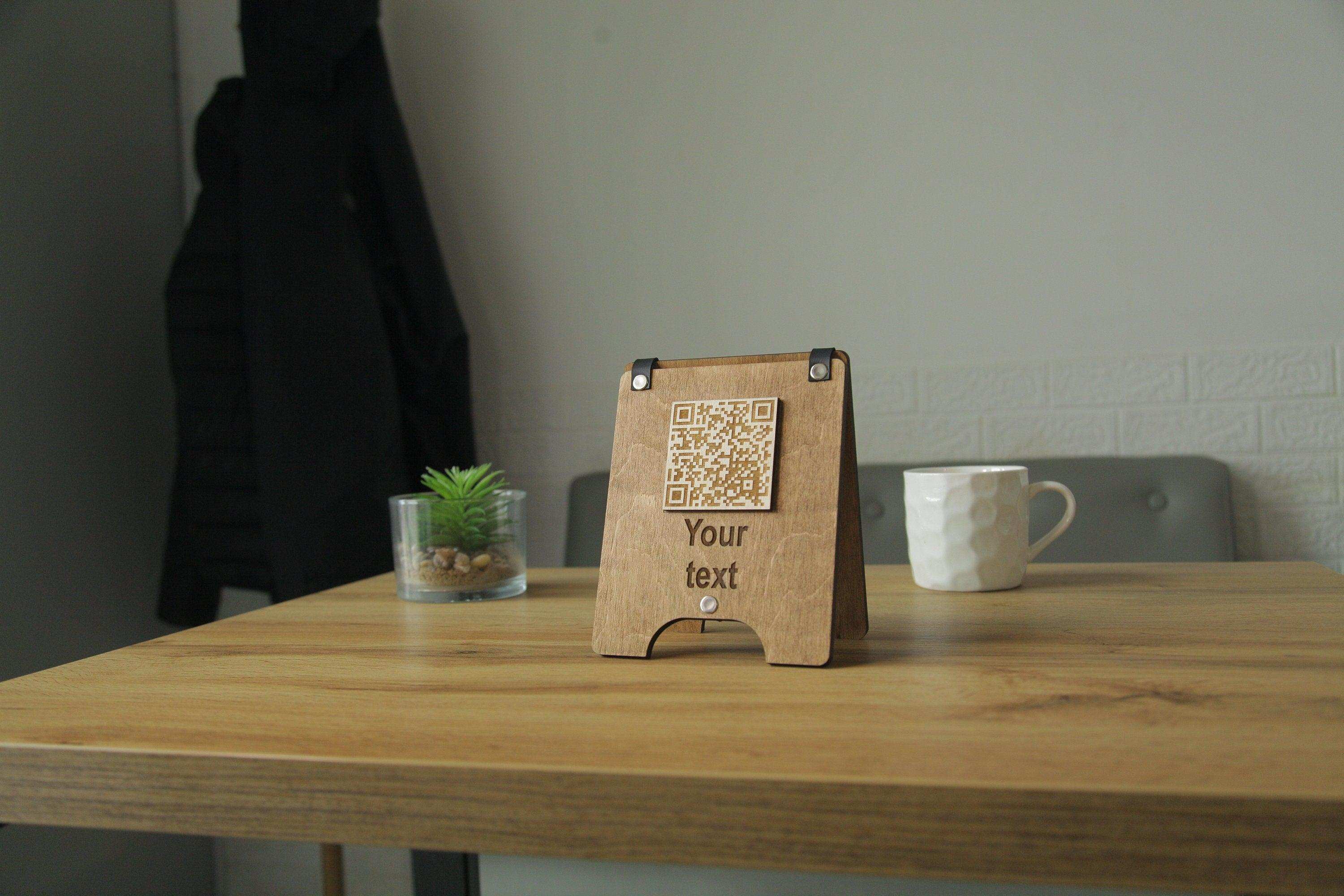 Wooden QR Code Menu Sign for Cafes
